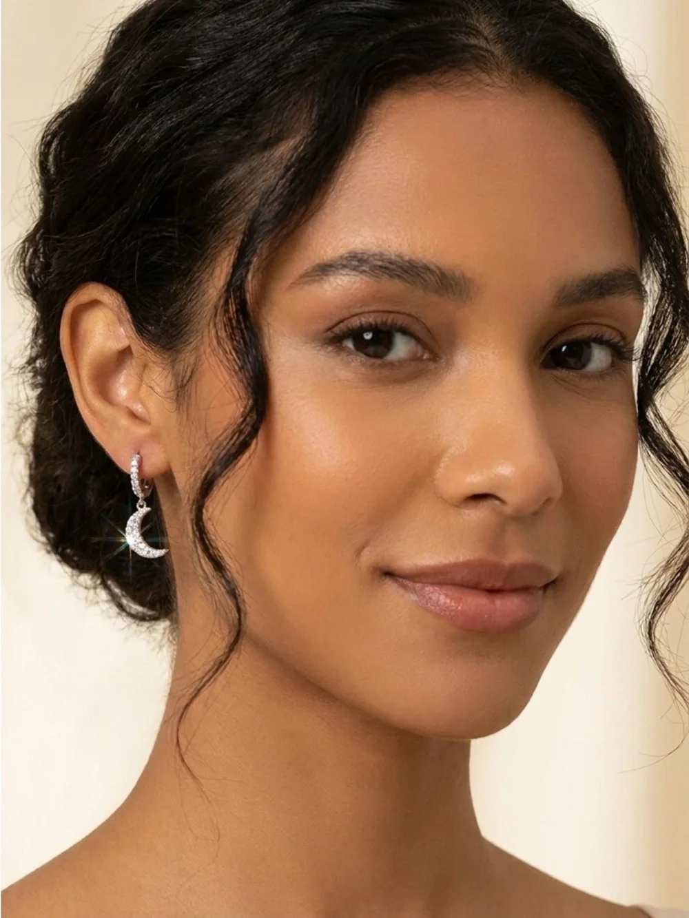 Anthropologie Silver Moon & Star CZ Huggie Earrings